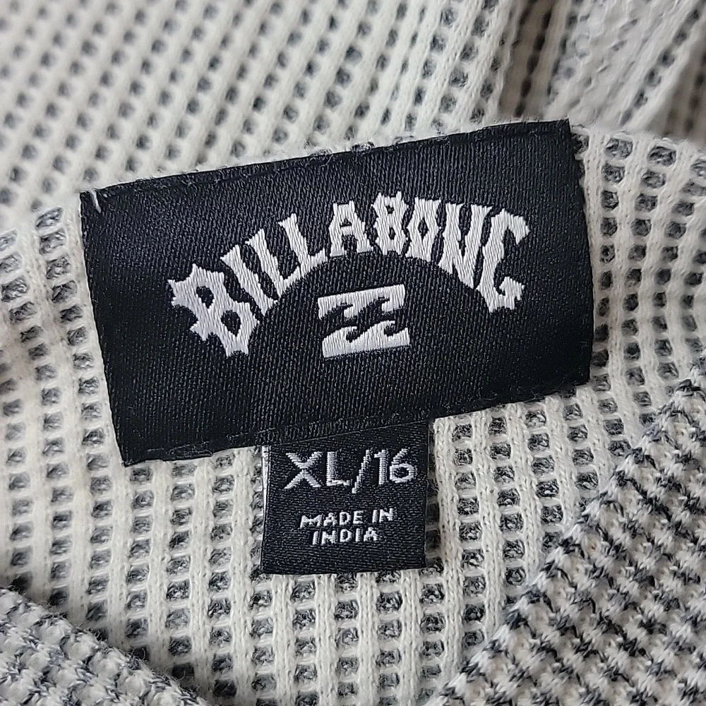 BILLABONG White Gray Waffle Hooded‎ Surf Boho Pull Over Henley Casual Shirt XL